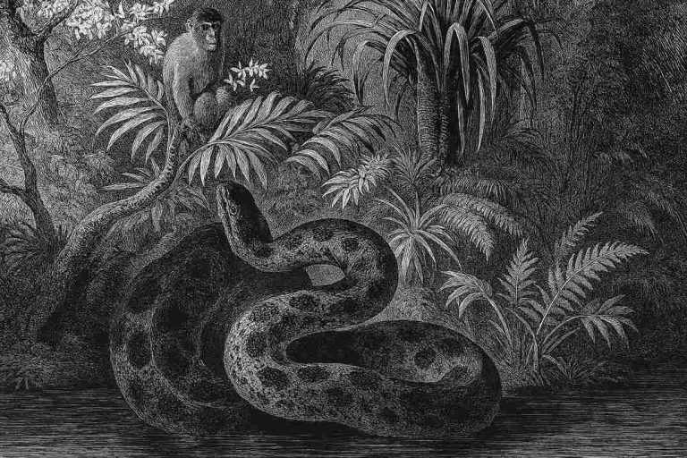 Mono y Anaconda en la selva